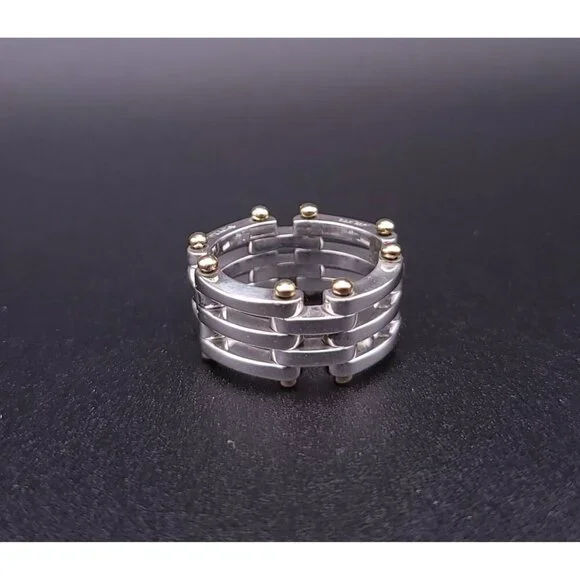 Tiffany & Co Vintage Sterling Silver 18kt Yellow Gold Gatelink Ring Size 6.75 - Picture 4 of 8
